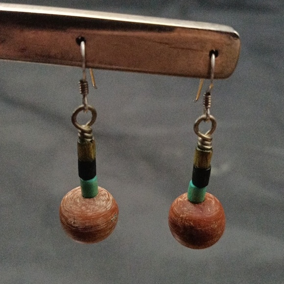 Sterling Silver and Wood Beaded Earrings - Picture 1 of 2